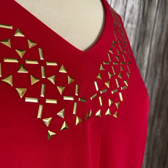 CARMEN MARC VALVO Womens Top Size 0X Red V Neck - Picture 3 of 6